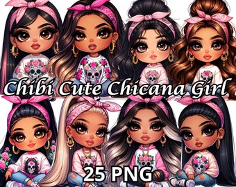 Chibi Linda Chicana, 25 PNG, Chicana Clipart, Chibi Dolls Png, Chibi Girl Png, Mujer Latina Png, Latina Clipart, Chicana Png, Chibi Png