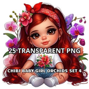 25 Chibi Baby Mädchen Orchideen Set 4, Chibi Mädchen Clipart, Chibi Mädchen Png, Baby Mädchen Png, Kleines Mädchen Png, Latina Png, Chicana Png, Orchideen Png