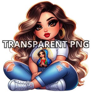 Curvy Mexican Girl Clipart,TRANSPARENT PNG, Gordita Mexicana, Plus Size Mexicana, Latina Png, Chicana Png, Chibi Latina Clipart, Gordita Png