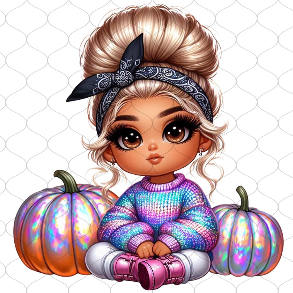 20 Holographic Iridescent Autumn Chibi Baby Girl Set 1, Autumn Png ...