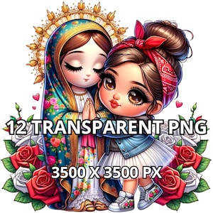 Chibi Linda Niña Latina Virgen María Png, 12 Png, Princesa Latina Clipart, Chica Hispana Png, Chica Chibi Png, Muñecas Chibi Png, Latina Png