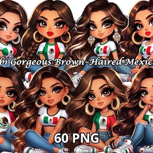 Chibi Gorgeous Brown-Haired Mexicana, 60 PNG, Mexicana Png, Chicana Png, Latina Clipart, Chicana Clipart, Chibi Dolls Png, Chibi Girl Png