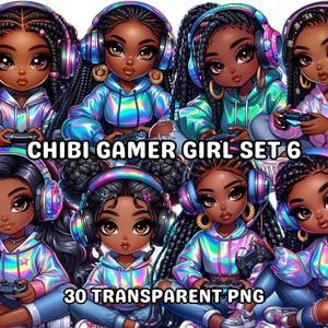 Chibi Gamer Girl Set 6, 30 PNG, Gamer Girl, Gamer Clipart, Gaming Girl, Süße Gamer, Gamer Png, Schwarzes Mädchen Png, Afro Girl Png, Chibi Girl Png
