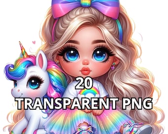 Rainbow Cute Chibi Blonde Baby Girl Png, 20 PNG, Chibi Girl Clipart, Chibi Girl Png, Chibi Dolls Png, Baby Girl Png, Little Girl Png,Unicorn
