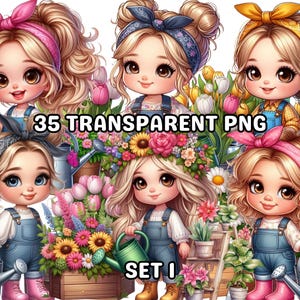 35 Carino Chibi Bambina Giardiniere Set 1, Chibi Ragazza Png, Bambina Png, Bambina Png, Chibi Ragazza Clipart, Primavera Png, Carino Primavera Clipart