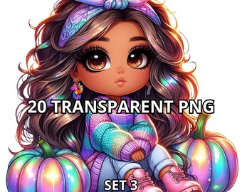 20 Holographic Iridescent Autumn Chibi Baby Girl Set 3, Autumn Png, Autumn Clipart,Chibi Girl Clipart,Chibi Girl Png,Cozy Fall,Baby Girl Png