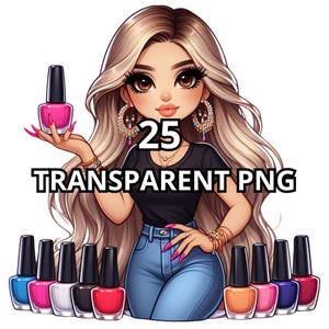 25 Chibi Blonde Nagelstylistin, Nageltechnikerin, Nageltechnikerin, Nagelkünstlerin, Nägel Clipart, Nagel-Png, Maniküre-Clipart, Nagel-Logo, Chibi-Mädchen-Png