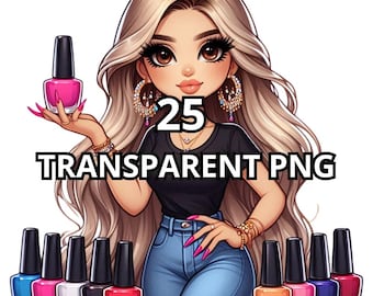25 Chibi Blonde Nail Stylist, Nail Technician, Nail Tech, Nail Artist, Nails Clipart, Nail Png, Manicure Clipart, Nail Logo, Chibi Girl Png