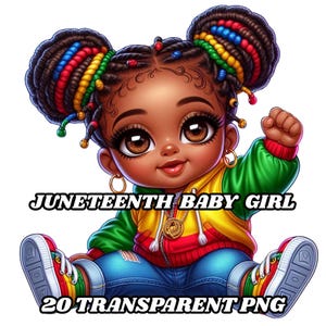 Bébé fille Juneteenth, 20 PNG, Juneteenth Png, Histoire des Noirs, Fierté noire, Jour de la liberté, Magie des filles noires, Bébé fille noire Chibi, Clipart Juneteenth