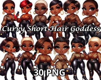 Curvy Short Hair Goddess, 30 Png,Melanin Queen Png,Black Women Clipart,Black Girl Magic Png,Black Queen Png,Chibi Dolls Png,Curvy Black Girl