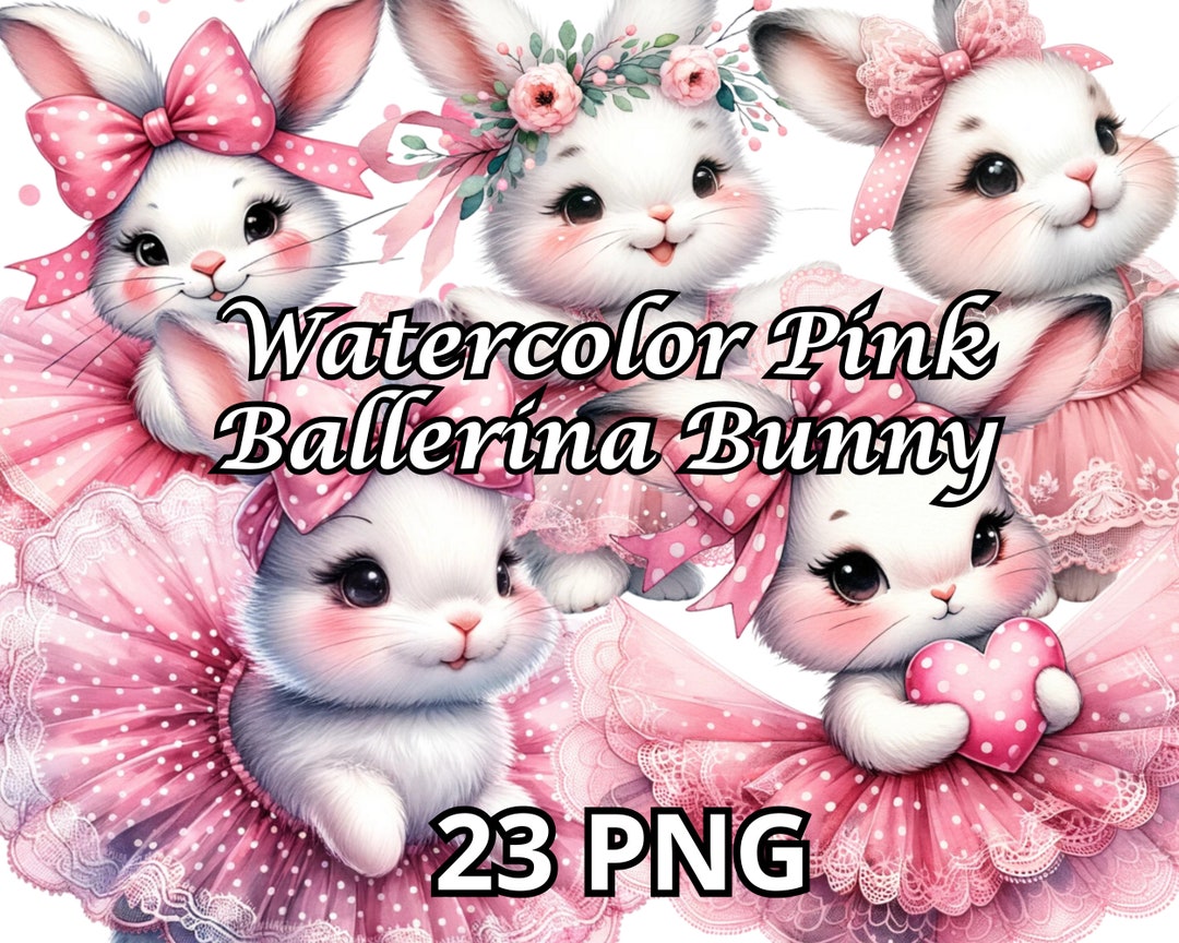 Watercolor Pink Ballerina Bunny,23 PNG, Ballerina Bunny Clipart, Baby