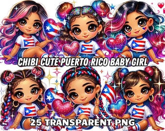 Chibi Cute Puerto Rico Baby Girl, 25 Png, Boricua Png, Puerto Rico Clipart,Boricua Clipart,Puerto Rico Png,Chibi Girl Clipart,Chibi Girl Png