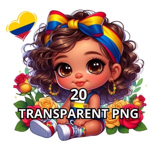 Chibi mignon bébé colombien fille Png, 20 Png, fille colombienne, fier colombien, Colombiana Png, drapeau de la Colombie, colombien Png, Chibi Girl Png