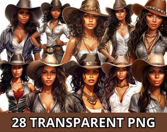 Cowgirl Clipart, 28 Png, Western Girl Png, Cowgirl Png, Country Girl Png, Melanin Queen Png, Black Women Clipart, Black Girl Magic Png