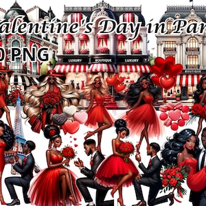 Día de San Valentín en París, 80 PNG, Clipart del Día de San Valentín, Chica de San Valentín Png, Clipart de San Valentín, Png del Día de San Valentín, Clipart de Pareja Negra