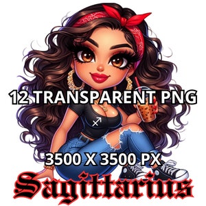 Chibi Latina Zodiac Girl Png, 12 Png, Chicano Woman Png, Latina Woman Png, Chicana Clipart, Latina Png, Zodiac Png Bundle, Chibi Girl Png