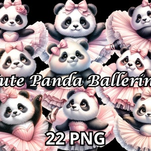 Schattige Panda Ballerina, 22 PNG, Ballerina Clipart, Roze Ballerina Png, Panda Clipart, Ballerina Png, Panda Png, aquarel Ballerina Clipart