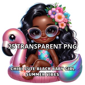 25 Chibi Süßes Schwarzes Baby Mädchen Sommer Vibes, Schwarzes Mädchen Clipart, Kleines Schwarzes Mädchen Clipart, Schwarzes Mädchen Png, Afro Mädchen Png, Chibi Mädchen Png