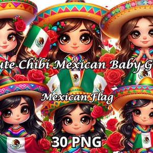 Mignon Chibi mexicain bébé fille drapeau mexicain Png, 30 Png, Latina Princess Clipart, Hispanic Girl Png, Chibi Girl Clipart, Chibi Girl Png, Chibi Png