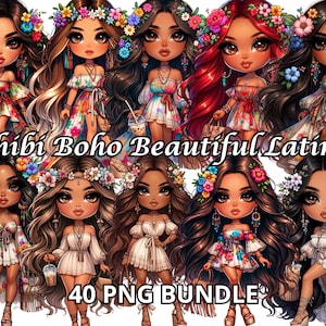 Chibi Boho Linda Latina, 40 PNG, Latina Clipart, Chibi Mulher Hispânica, Chibi Dolls Png, Chibi Girl Png, Latina Woman Png, Latina Png