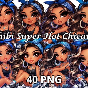 Chibi Super Hot Chicana, 40 PNG, Chicana Clipart, Chibi Dolls Png, Chibi Girl Png, Latina Woman Png, Latina Clipart, Chicana Png, Chibi Png