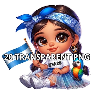 Chibi Super mignon bébé fille hondurienne Png, 20 Png, Honduras fille Png, Latina Princess Clipart, Chibi Girl Clipart, Chibi Girl Png, Fier Honduras