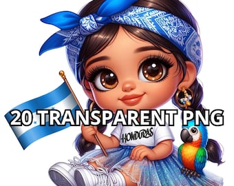 Chibi Super Cute Honduran Baby Girl Png, 20 Png, Honduras Girl Png, Latina Princess Clipart,Chibi Girl Clipart,Chibi Girl Png,Proud Honduras