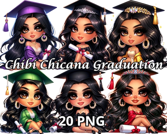 Chibi Chicana Graduation, 20 PNG, Chibi Latina Graduation, Graduation Png, Diploma Clipart, College Clipart, Graduation Clipart, Latina Png