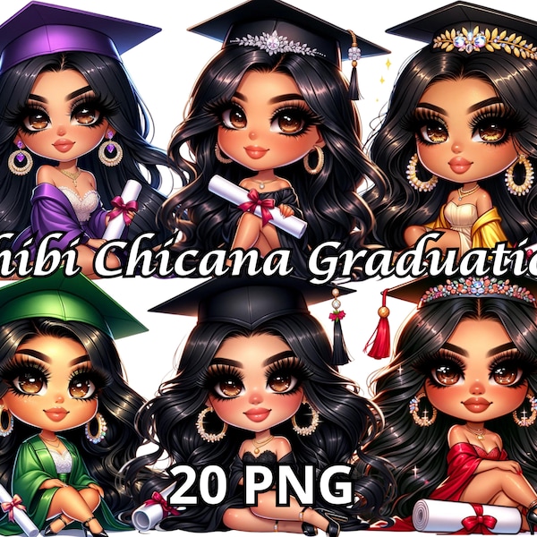 Chibi Chicana Graduation, 20 PNG, Chibi Latina Graduation, Graduation Png, Diploma Clipart, College Clipart, Graduation Clipart, Latina Png