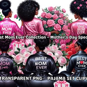 Colección "La mejor mamá del mundo": Conjunto de pijama especial para el Día de la Madre, 30 imágenes PNG, mujer negra, niña negra mágica, reina negra, mamá