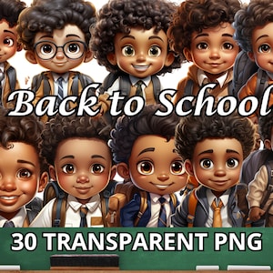 Regreso a clases, 30 PNG, Clipart escolar, Niños en uniforme de regreso a clases, Paquete de imágenes prediseñadas de dibujos animados lindos de regreso a clases, Niños en edad escolar