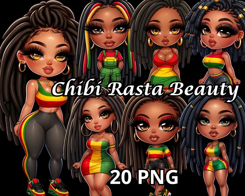 Chibi Rasta Beauty, 20 PNG, Curvy Chibi African American Woman,hot ...