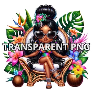 Afro American Beach Lady, TRANSPARENT PNG, Summer Girls Clipart, Beach Girls Clipart, Summer Clipart, Black Girl Magic Png, Chibi Girl Png