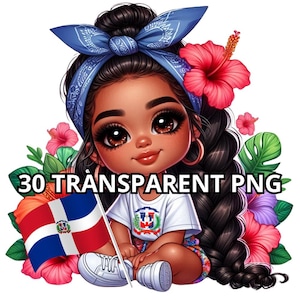 Chibi carina Repubblica Dominicana bambina Png, 30 Png, Repubblica Dominicana Png, Chibi Girl Clipart, Chibi Girl Png, Caribbean Girl Clipart