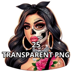 25 Latina Tatuada Png, Mitad Mujer Medio Esqueleto, Chicana Png, Mujer Latina Png, Chicana Clipart, Chica Latina Png, Latina Clipart, Chola Png