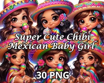 Super Cute Chibi Mexican Baby Girl Clipart, 30 PNG,Latina Princess Clipart,Hispanic Girl Png,Chibi Girl Clipart,Chibi Girl Png,Baby Girl Png