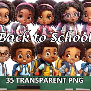 Regreso a la escuela, 35 PNG, imágenes prediseñadas escolares, niños de regreso a la escuela en uniforme, lindo paquete de imágenes prediseñadas de regreso a la escuela de dibujos animados, niños en edad escolar