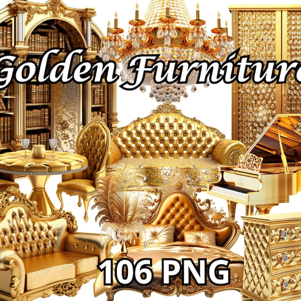 Golden Furniture, 106 PNG, Furniture Clipart, Home Clipart, Living Room Clipart, Sofa Clipart, Armchair Clipart, Home Decor Clipart, Glamor