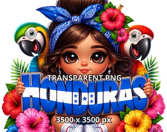 Chibi Super Cute Honduran Baby Girl, TRANSPARENT PNG, Honduras Png, Honduras Flag, Honduras Girl, Latina Princess Clipart,Chibi Girl Clipart