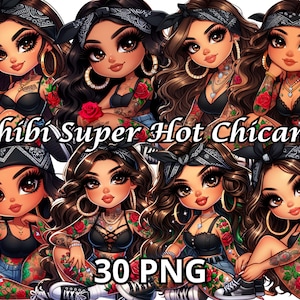 Chibi Super Hot Chicana, 30 PNG, Chicana Clipart, Chibi Dolls Png, Chibi Girl Png, Latina Woman Png, Latina Clipart, Chicana Png, Chibi Png