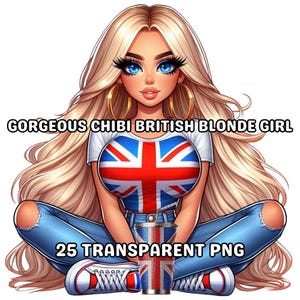 25 Lindas Chibi Britânicas Loiras, Chibi Girl Png, Chibi Dolls Png, Chibi Girl Clipart, UK Png, UK Clipart, Great Britain Png, British Png