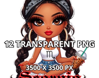 Chibi Hot Chicana Zodiac Girl Png, 12 TRANSPARENT PNG, Chicana Clipart, Chibi Dolls Png, Chibi Girl Png, Latina Woman Png, Latina Clipart