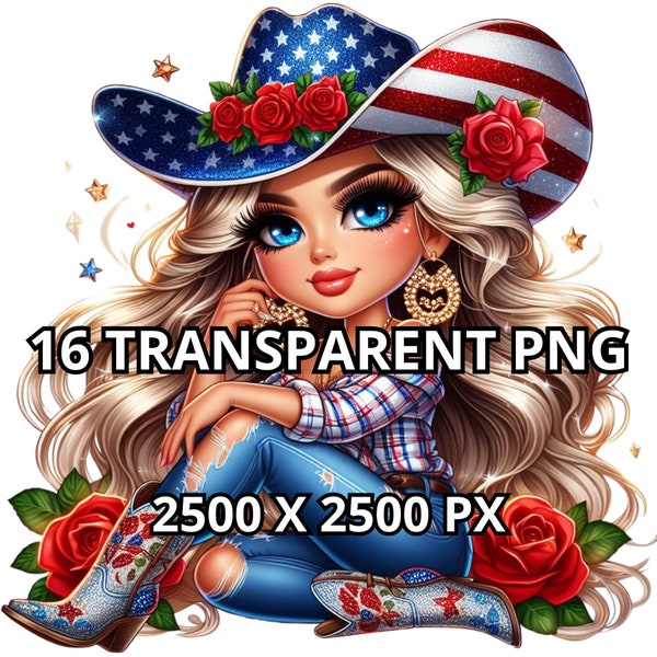 Chibi Cowgirl Independence Day Png, 16 PNG, 4th July Png, Western Girl Png, Cowgirl Png, Country Girl Png, Cowgirl Clipart, Chibi Girl Png