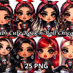 Chibi Cute Rock'n'Roll Chicana, 25 PNG, Chicana Clipart, Chibi Dolls Png, Chibi Girl Png, Latina Vrouw Png, Latina Clipart, Chicana Png, Chibi Png