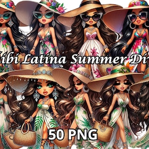 Chibi Latina Summer Diva, 50 Png, Chibi Dolls Png, Chibi Girl Png, Latina Woman Png, Latina Clipart, Chicana Png, Summer Girls Clipart, Latina Png