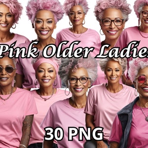 Pink Older Ladies, 30 PNG, Black Grandma Clipart, Black Woman Clipart,Older Lady Clipart,Afro Grandma Png,Senior Black Woman,Fashion Grandma