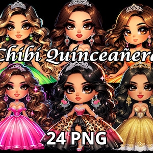 Chibi Quinceañera, 24 PNG, Quinceanera Png, Chibi Girl Clipart, Chibi Dolls Clipart, Quinceañera Clipart, Chibi Girl Png, Latina Girl Png
