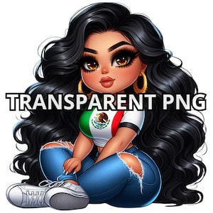 Curvy Mexican Girl Clipart,TRANSPARENT PNG, Gordita Mexicana, Plus Size Mexicana, Latina Png, Chicana Png, Chibi Latina Clipart, Gordita Png