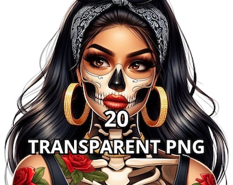 20 Latina Png, Mitad Mujer Medio Esqueleto, Chicana Png, Mujer Latina Png, Chicana Clipart, Chica Latina Png, Latina Clipart, Chola Png, Chicano