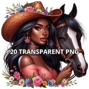 20 hermosas vaqueras negras PNG, imágenes prediseñadas de vaquera, mujer negra PNG, niña negra PNG, niña negra mágica PNG, reina negra PNG, reina melanina PNG